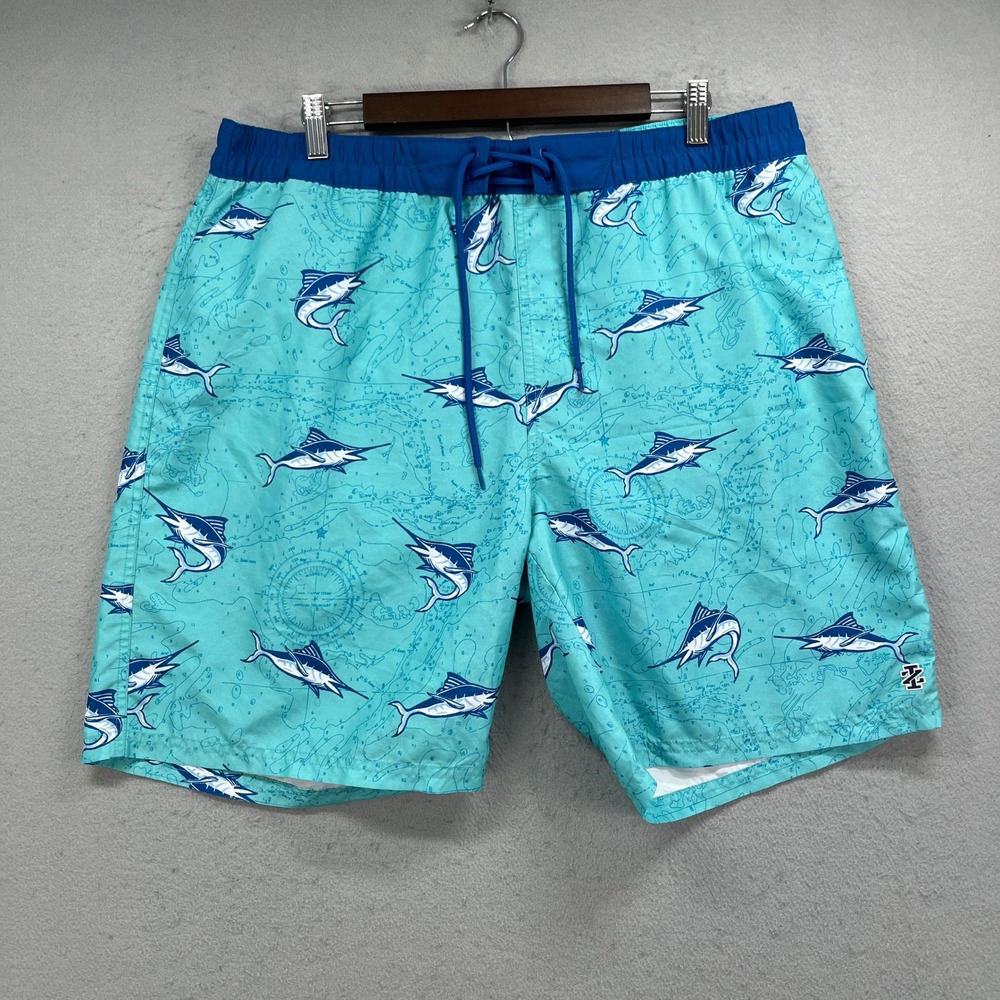 IZOD Swim Shorts Mens XL Blue Saltwater Relaxed Classics Marlin Nautical Beach